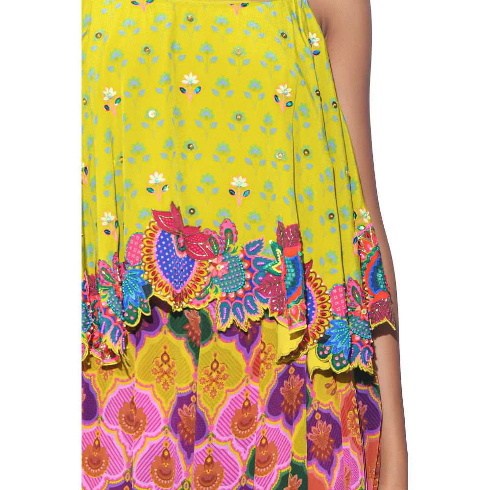 Siddhartha Bansal Lime Yellow Printed Top with Palazzo (Set of 2)