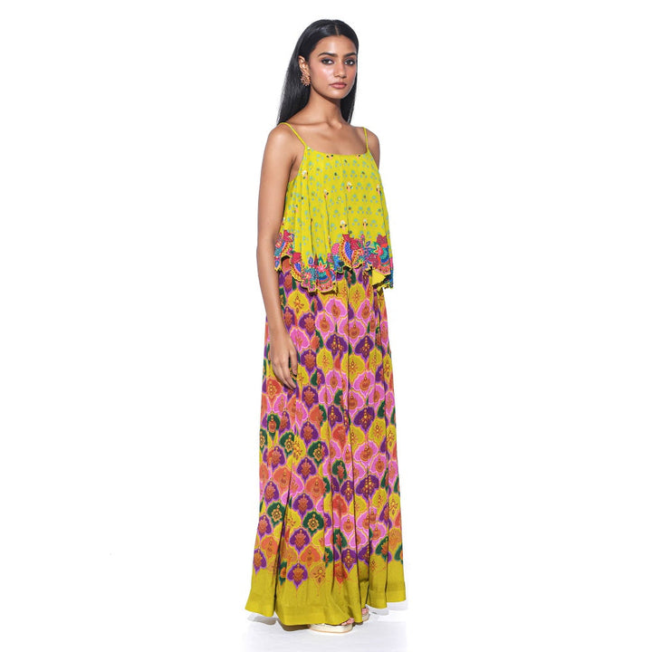 Siddhartha Bansal Lime Yellow Printed Top with Palazzo (Set of 2)