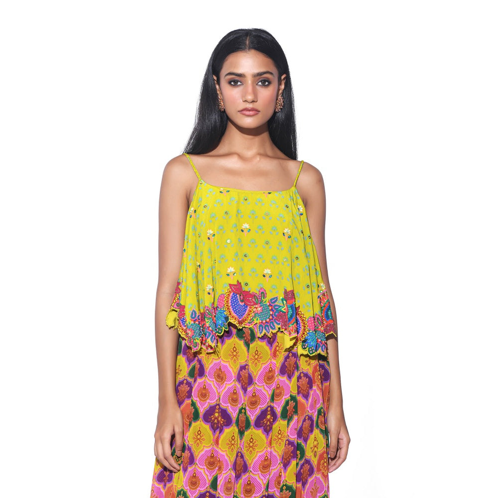 Siddhartha Bansal Lime Yellow Printed Top with Palazzo (Set of 2)