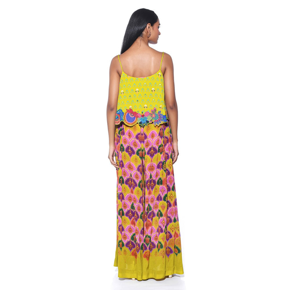 Siddhartha Bansal Lime Yellow Printed Top with Palazzo (Set of 2)