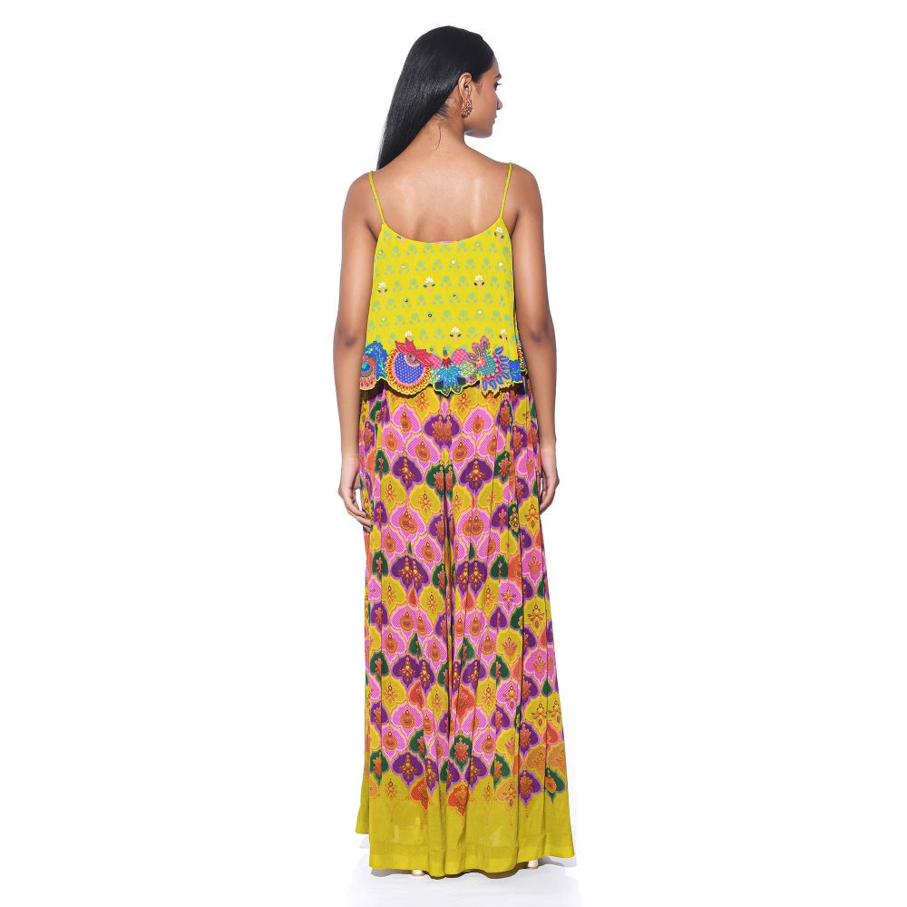 Siddhartha Bansal Lime Yellow Printed Top with Palazzo (Set of 2)
