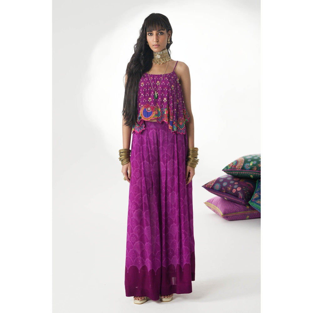 Siddhartha Bansal Purple Printed Top with Palazzo (Set of 2)