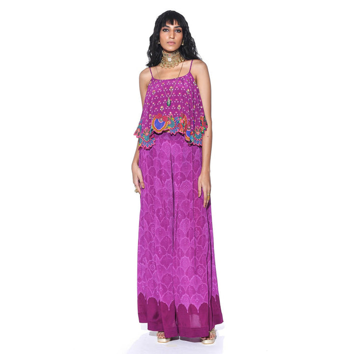 Siddhartha Bansal Purple Printed Top with Palazzo (Set of 2)