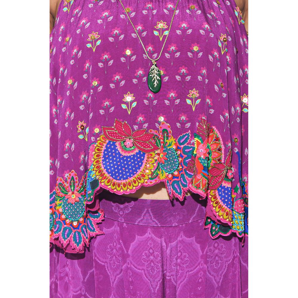 Siddhartha Bansal Purple Printed Top with Palazzo (Set of 2)