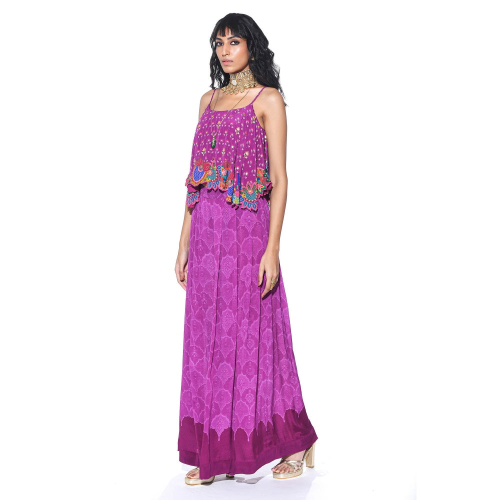 Siddhartha Bansal Purple Printed Top with Palazzo (Set of 2)