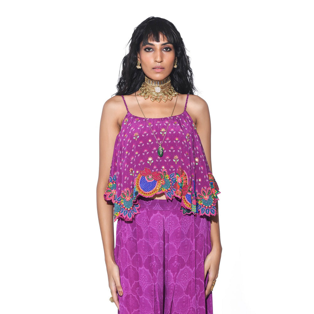 Siddhartha Bansal Purple Printed Top with Palazzo (Set of 2)