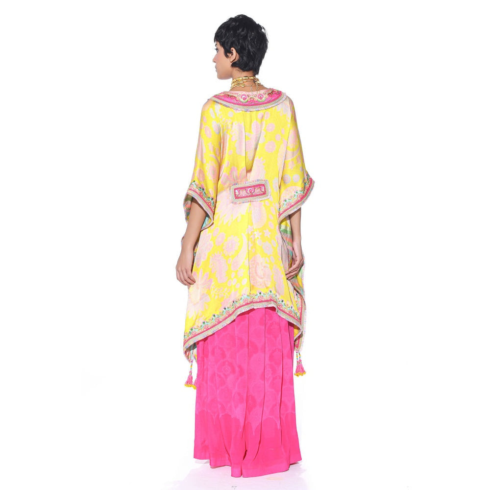 Siddhartha Bansal Bright Yellow Embroidered Kaftan With Palazzo (Set of 2)