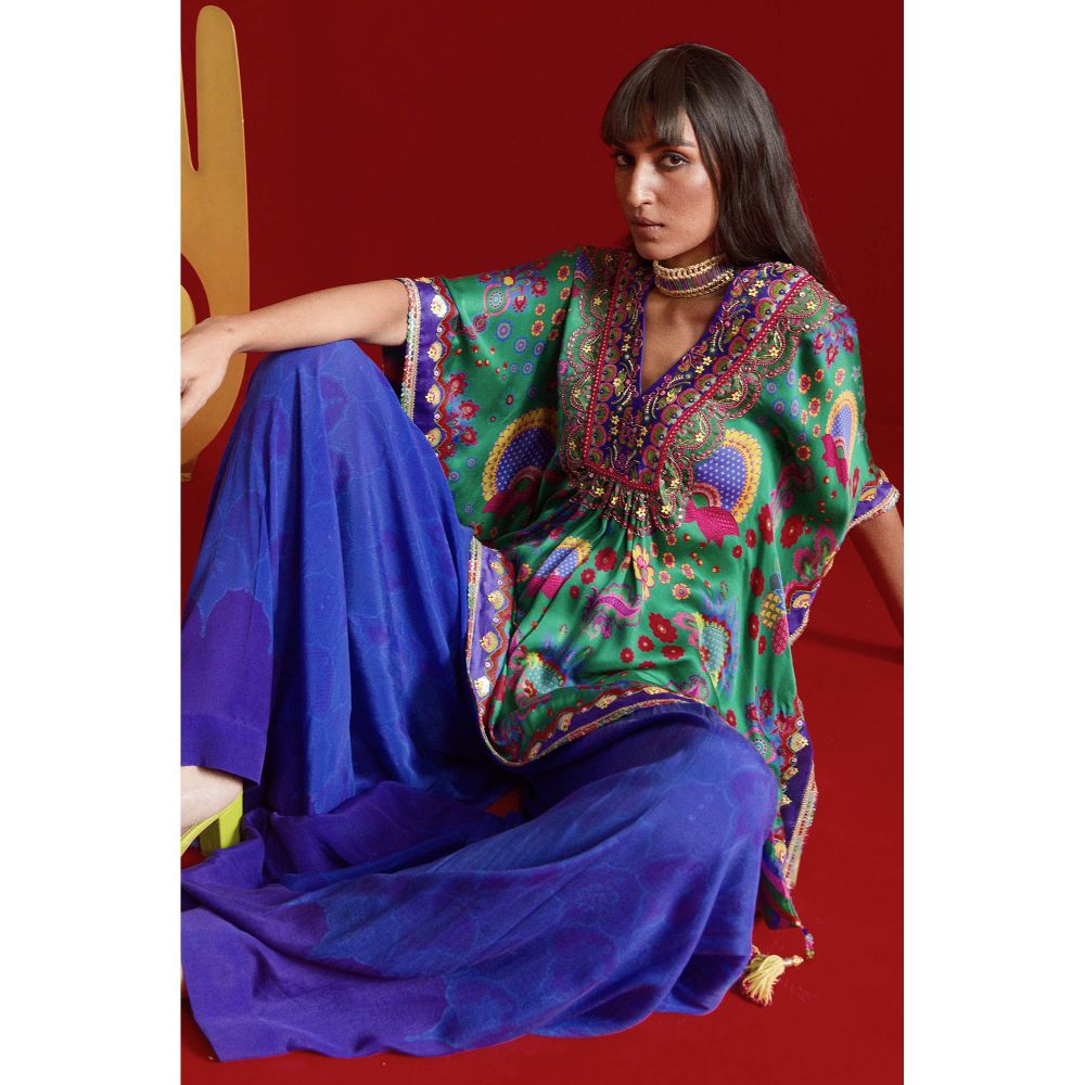 Siddhartha Bansal Emeral Embroidered Kaftan With Palazzo (Set of 2)