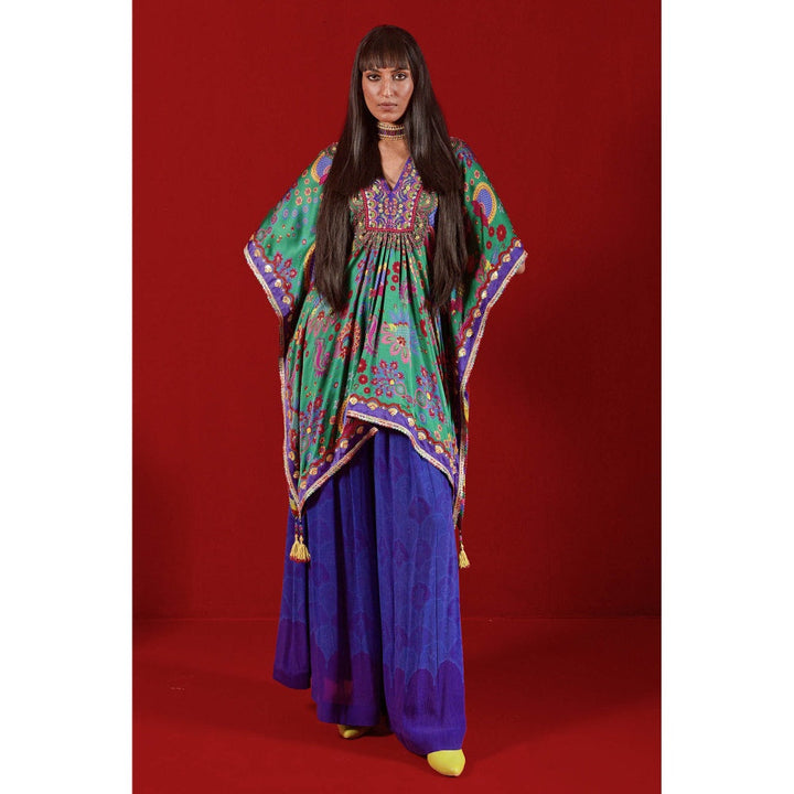 Siddhartha Bansal Emeral Embroidered Kaftan With Palazzo (Set of 2)