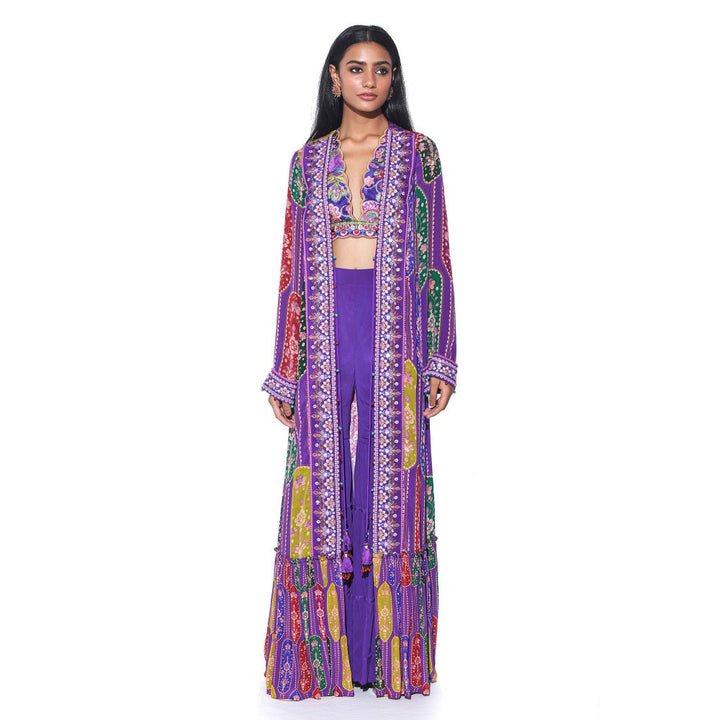 Siddhartha Bansal Violet Embroidered Shrug with Sharara and Blouse (Set of 3)