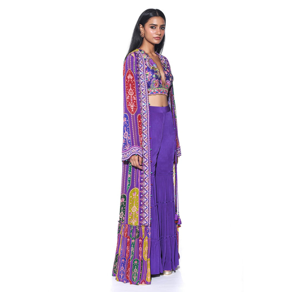 Siddhartha Bansal Violet Embroidered Shrug with Sharara and Blouse (Set of 3)