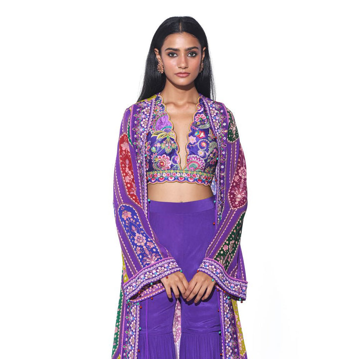 Siddhartha Bansal Violet Embroidered Shrug with Sharara and Blouse (Set of 3)