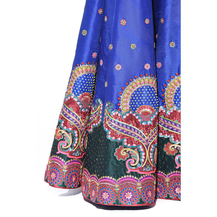 Siddhartha Bansal Electric Blue Embroidered Peplum Top and Lehenga (Set of 2)