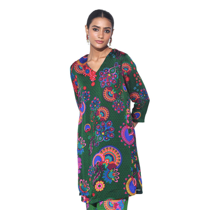 Siddhartha Bansal Bottle Green Floral Co-ord (Set of 2)