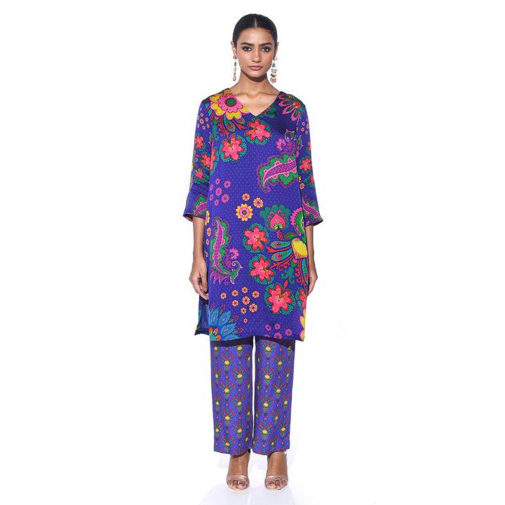 Siddhartha Bansal Twilight Blue Floral Co-ord (Set of 2)