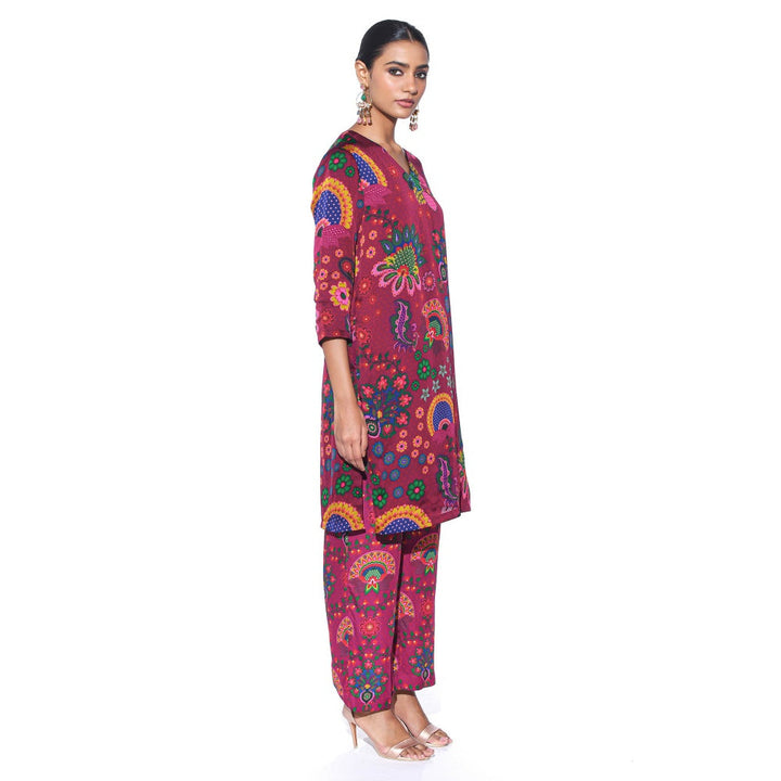 Siddhartha Bansal Crimson Maroon Floral Co-ord (Set of 2)