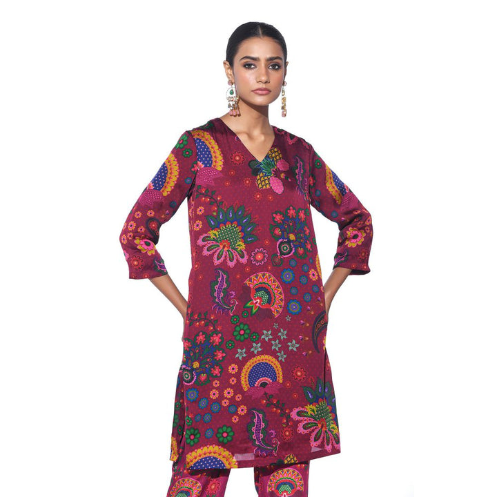 Siddhartha Bansal Crimson Maroon Floral Co-ord (Set of 2)