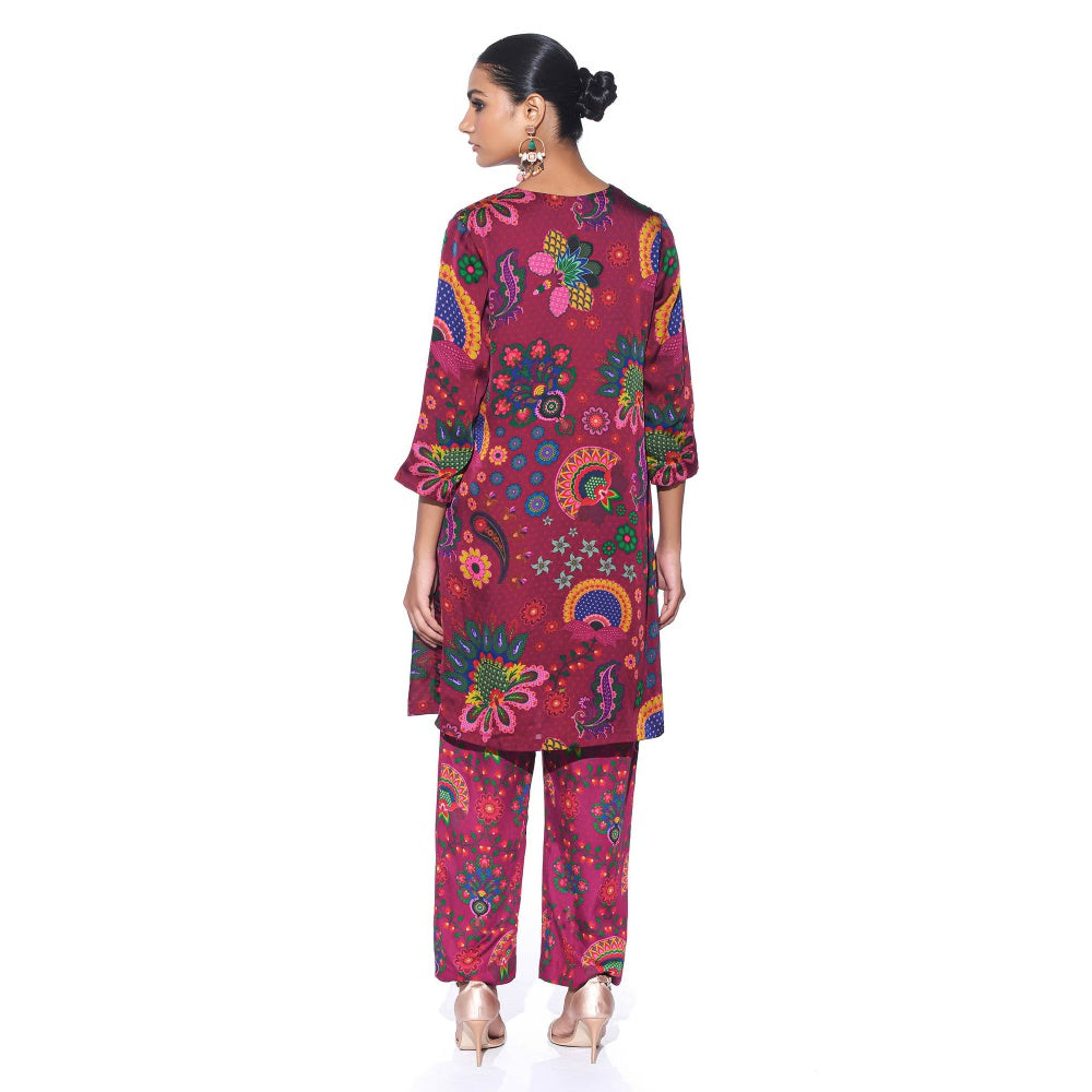 Siddhartha Bansal Crimson Maroon Floral Co-ord (Set of 2)