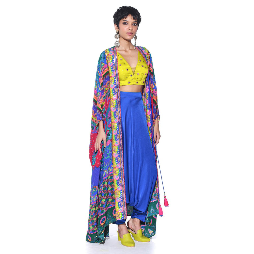 Siddhartha Bansal Multi Pattern Oversized Shrug with blouse & Harem Pant (Set of 3)