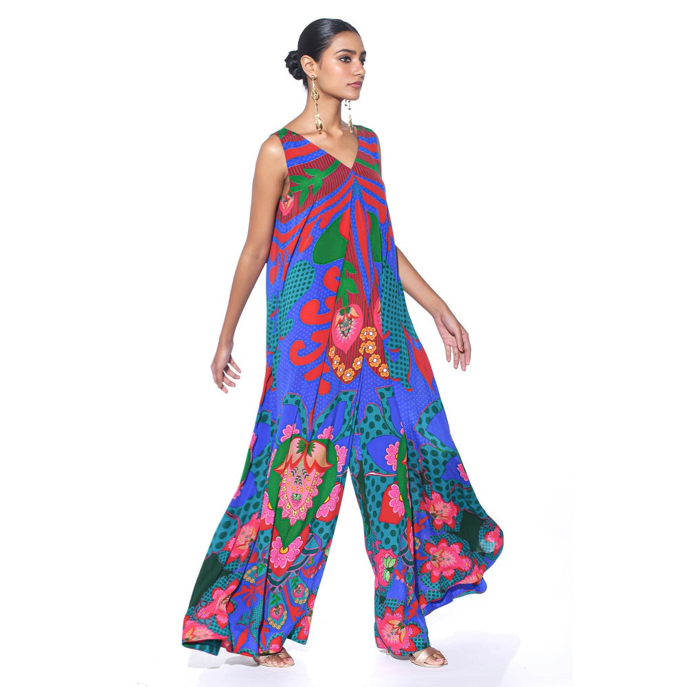 Siddhartha Bansal Electric Blue Royal Printed Jumpsuit