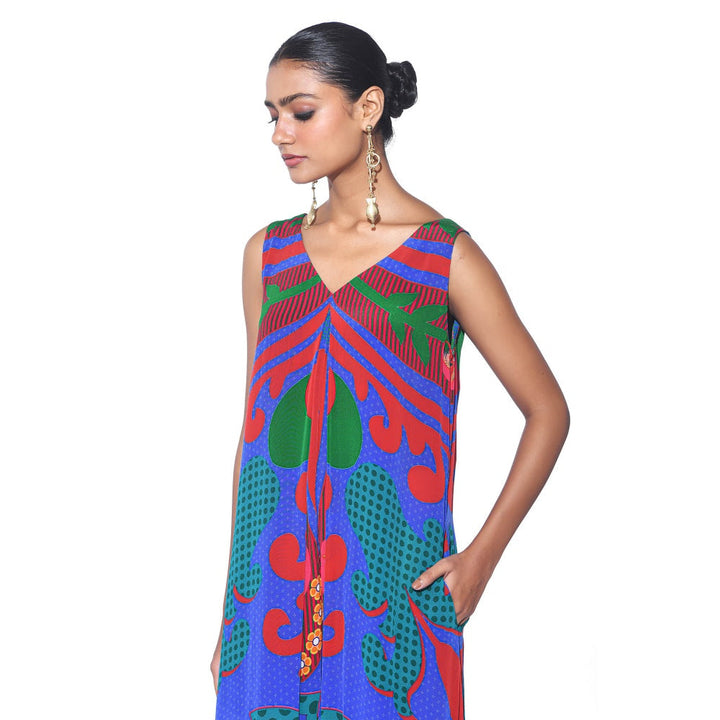 Siddhartha Bansal Electric Blue Royal Printed Jumpsuit