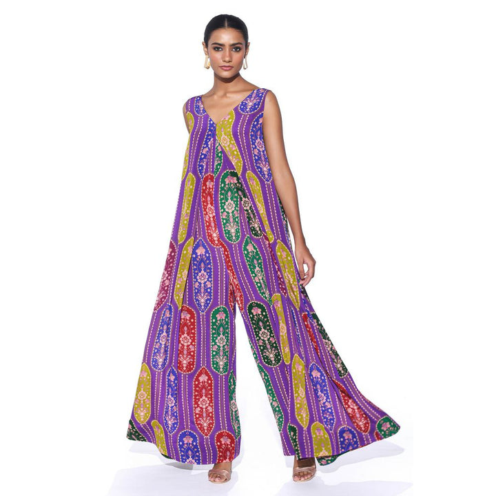 Siddhartha Bansal Violet Royal Printed Jumpsuit