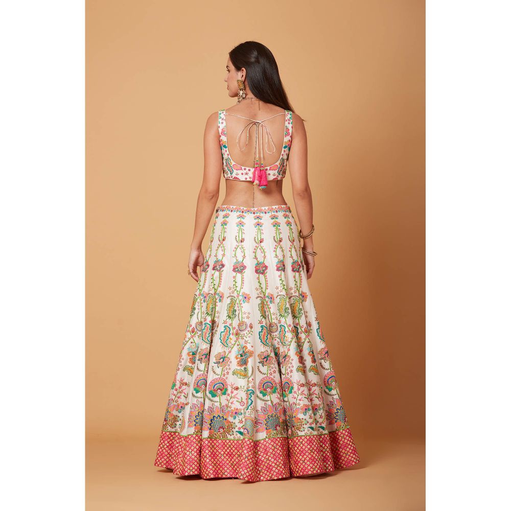 Siddhartha Bansal Blush Ivory Floral Embroidered Lehenga with Blouse and Dupatta (Set of 3)