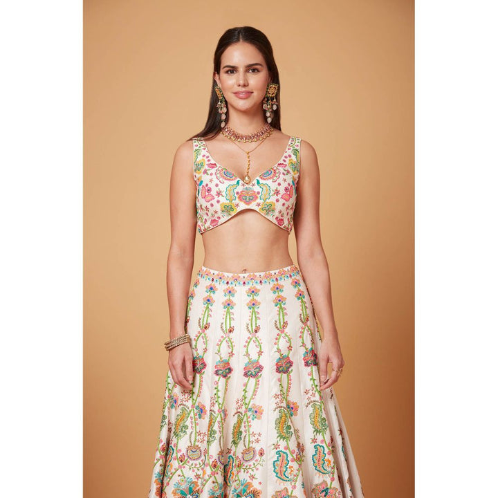 Siddhartha Bansal Blush Ivory Floral Embroidered Lehenga with Blouse and Dupatta (Set of 3)