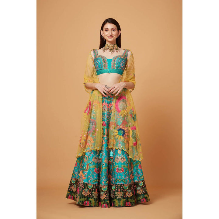 Siddhartha Bansal Sea Green Embroidered Lehenga with Blouse and Dupatta (Set of 3)