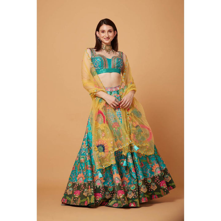 Siddhartha Bansal Sea Green Embroidered Lehenga with Blouse and Dupatta (Set of 3)