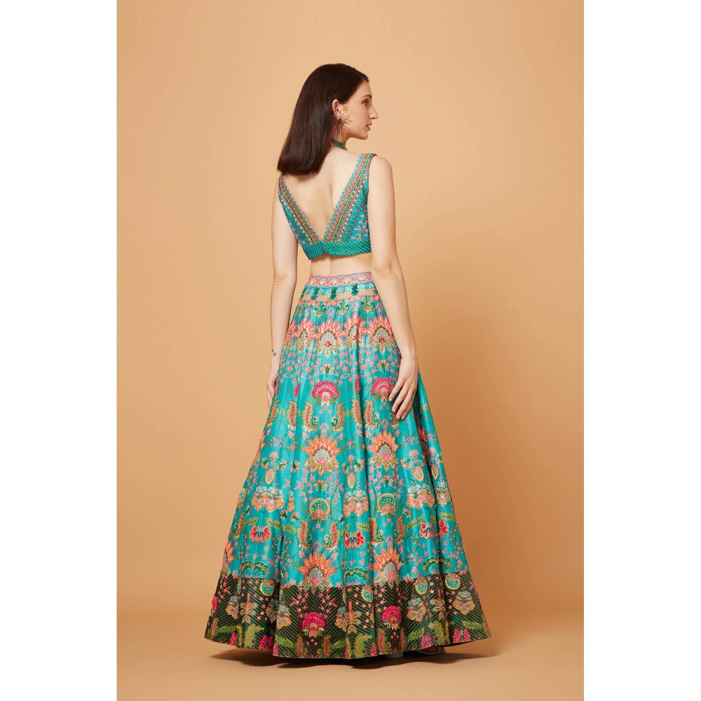 Siddhartha Bansal Sea Green Embroidered Lehenga with Blouse and Dupatta (Set of 3)