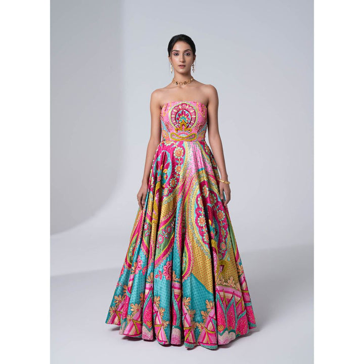 Siddhartha Bansal Mastani Pink & Ocean Electric Green Embroidered Gown