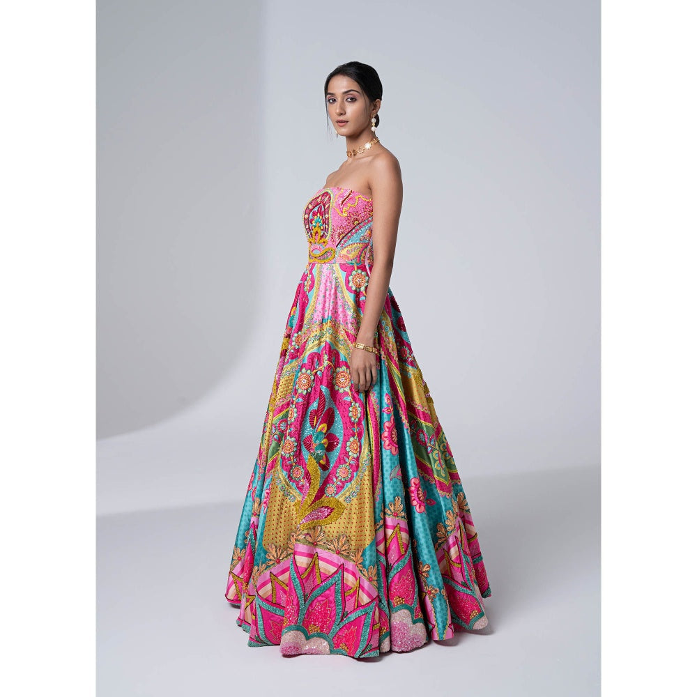 Siddhartha Bansal Mastani Pink & Ocean Electric Green Embroidered Gown