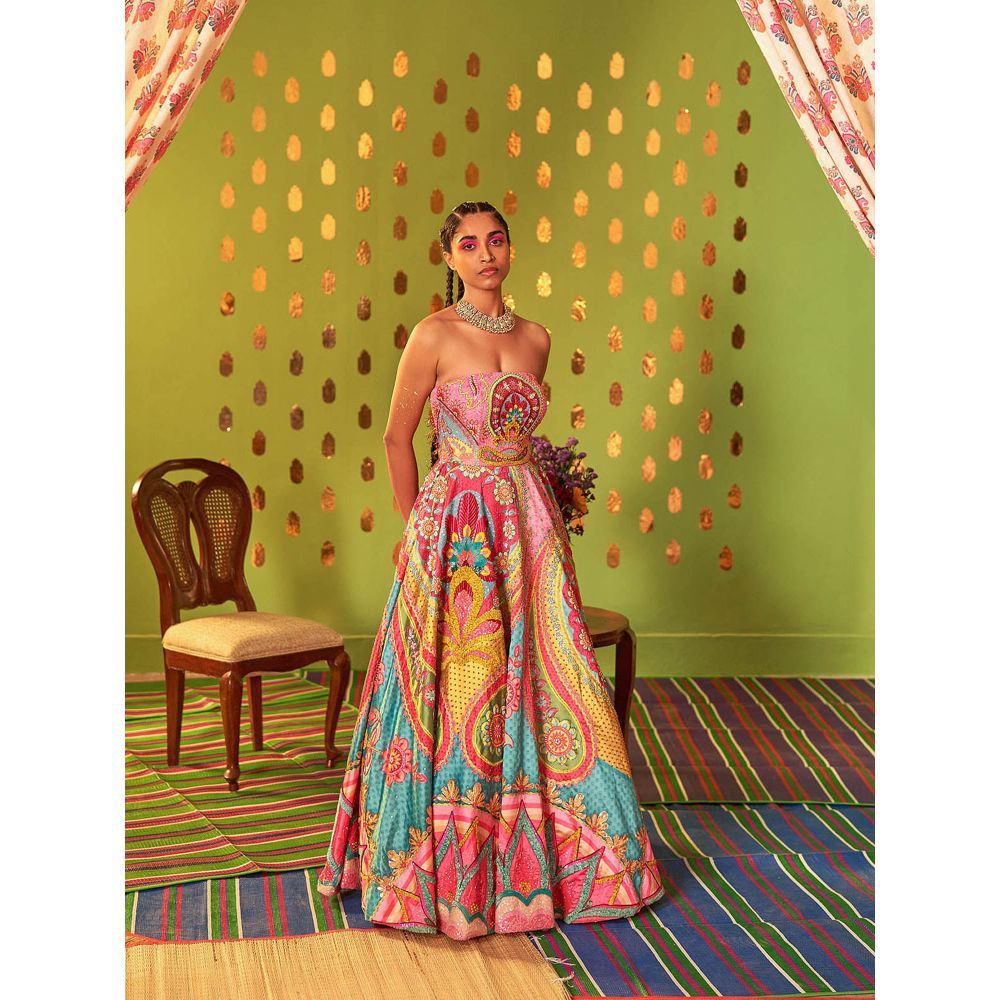 Siddhartha Bansal Mastani Pink & Ocean Electric Green Embroidered Gown