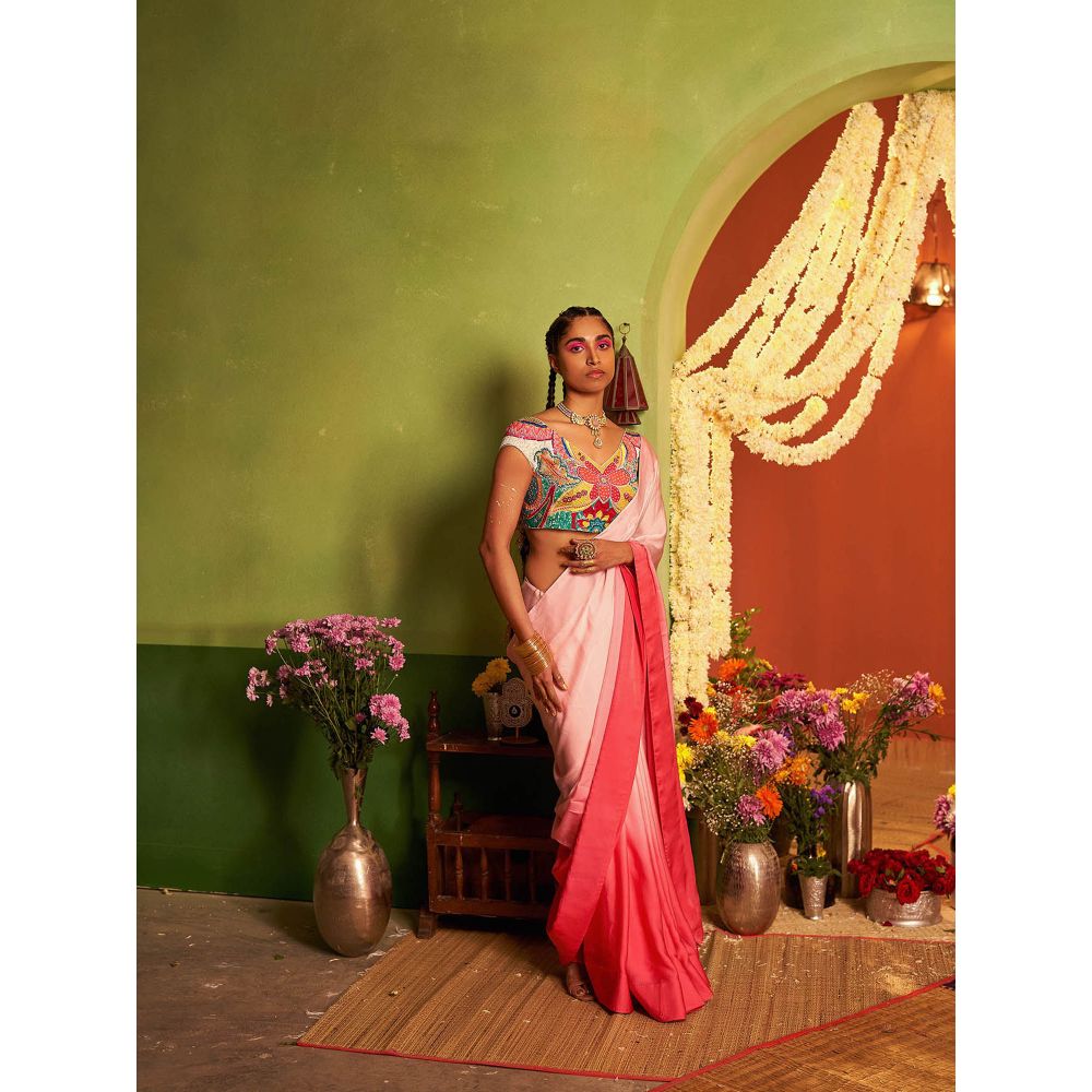 Siddhartha Bansal Mastani Pink Ombre Saree with Stitched Blouse