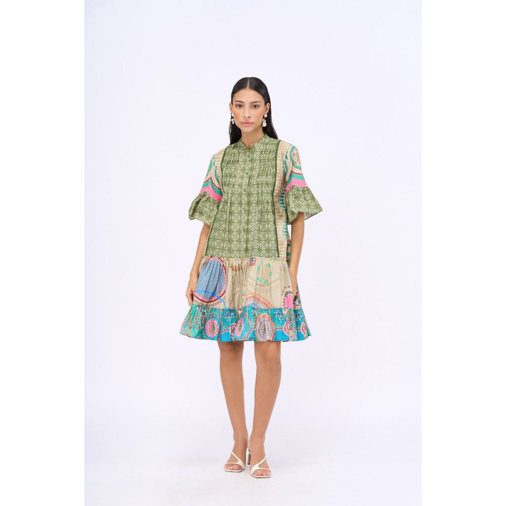 Siddhartha Bansal Green Printed Summer Time Drop Waist Dress