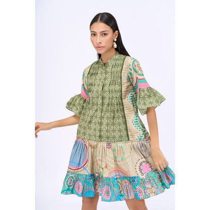 Siddhartha Bansal Green Printed Summer Time Drop Waist Dress
