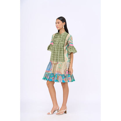 Siddhartha Bansal Green Printed Summer Time Drop Waist Dress