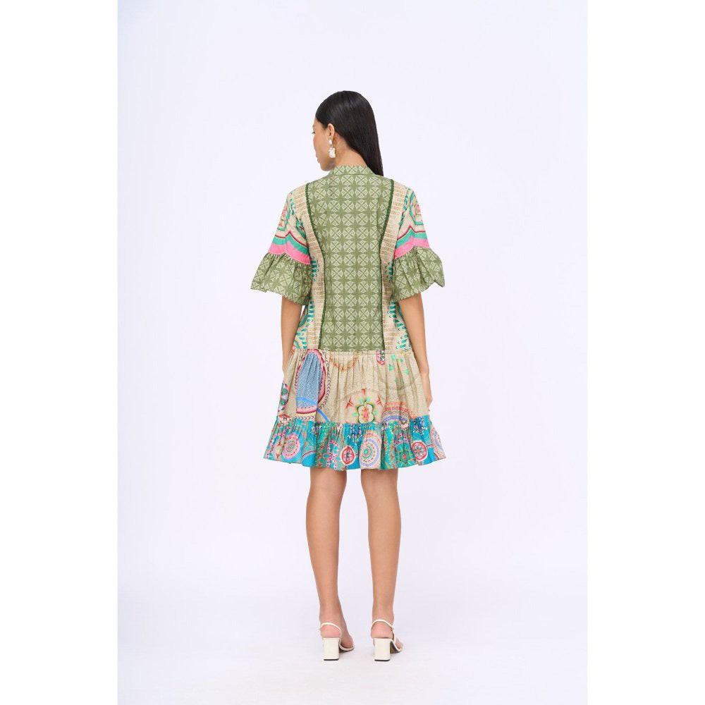 Siddhartha Bansal Green Printed Summer Time Drop Waist Dress