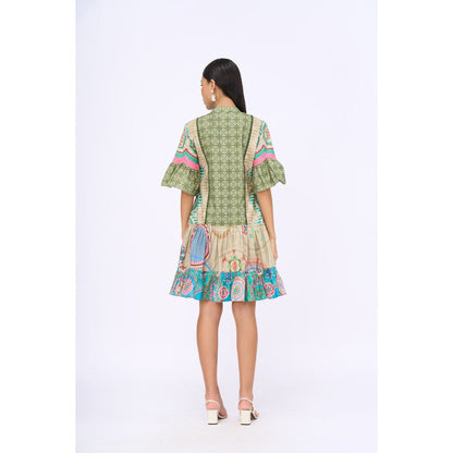 Siddhartha Bansal Green Printed Summer Time Drop Waist Dress