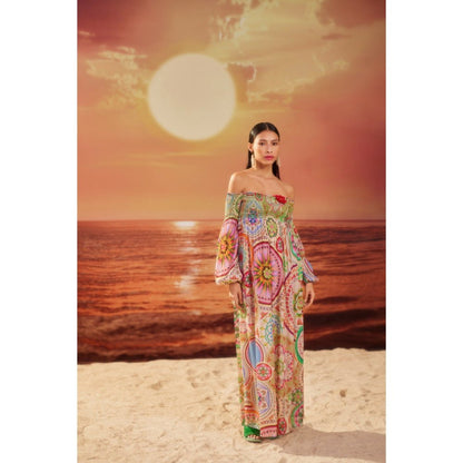 Siddhartha Bansal Multi-Colour Embroidered Hold Me Back Off Shoulder Dress