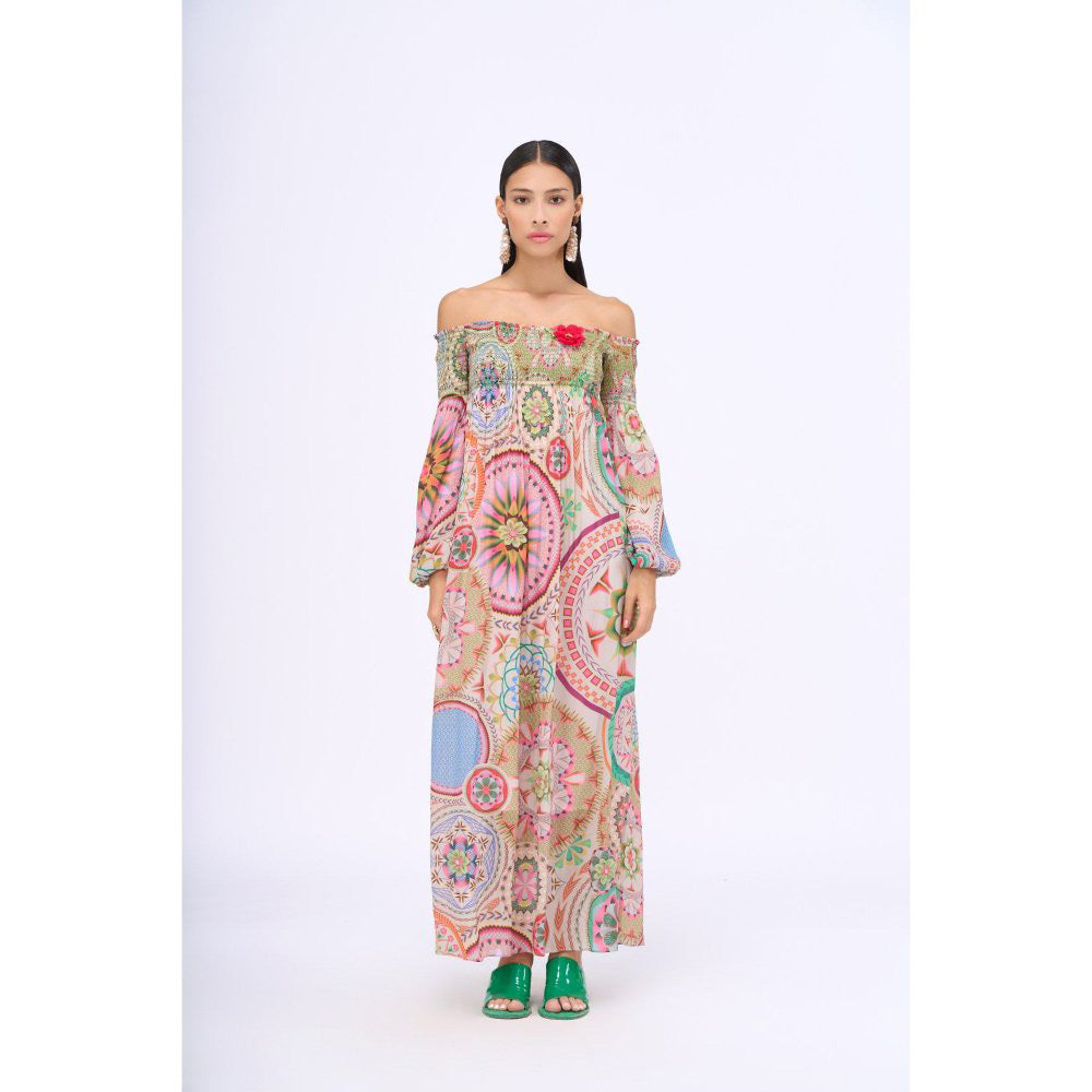 Siddhartha Bansal Multi-Colour Embroidered Hold Me Back Off Shoulder Dress