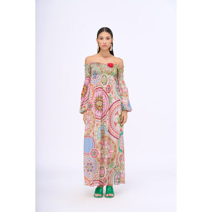 Siddhartha Bansal Multi-Colour Embroidered Hold Me Back Off Shoulder Dress