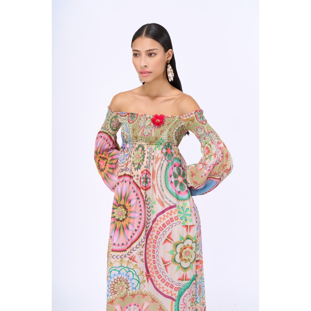 Siddhartha Bansal Multi-Colour Embroidered Hold Me Back Off Shoulder Dress