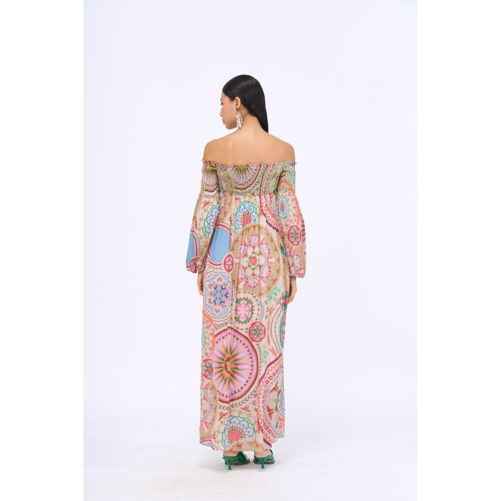 Siddhartha Bansal Multi-Colour Embroidered Hold Me Back Off Shoulder Dress