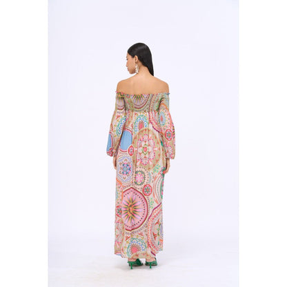 Siddhartha Bansal Multi-Colour Embroidered Hold Me Back Off Shoulder Dress