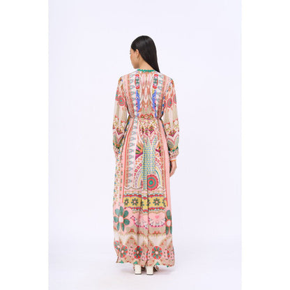 Siddhartha Bansal Beige Embroidered Dress with Belt (Set of 2)