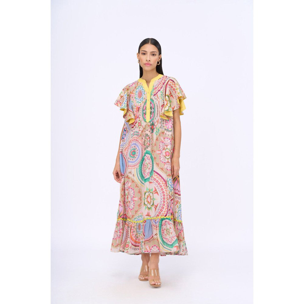 Siddhartha Bansal Yellow Printed Love Midi Dress