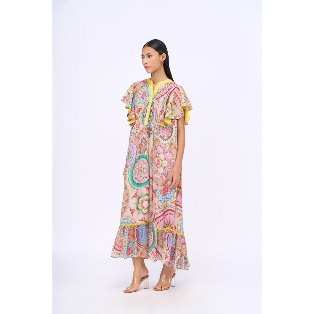 Siddhartha Bansal Yellow Printed Love Midi Dress
