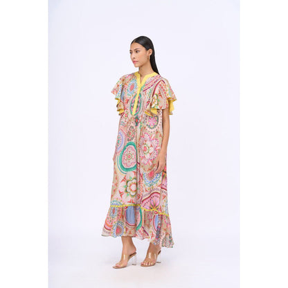 Siddhartha Bansal Yellow Printed Love Midi Dress